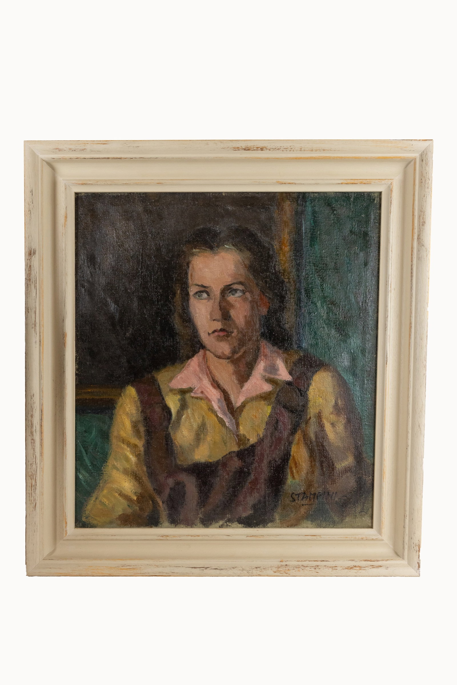 °PORTRAIT OF A WOMAN,: Oil on Canvas h 56 cm × l 51 cm; with frame h 67.5 cm × l 62.5 cm × p 5.5 cm Signed lower right.
