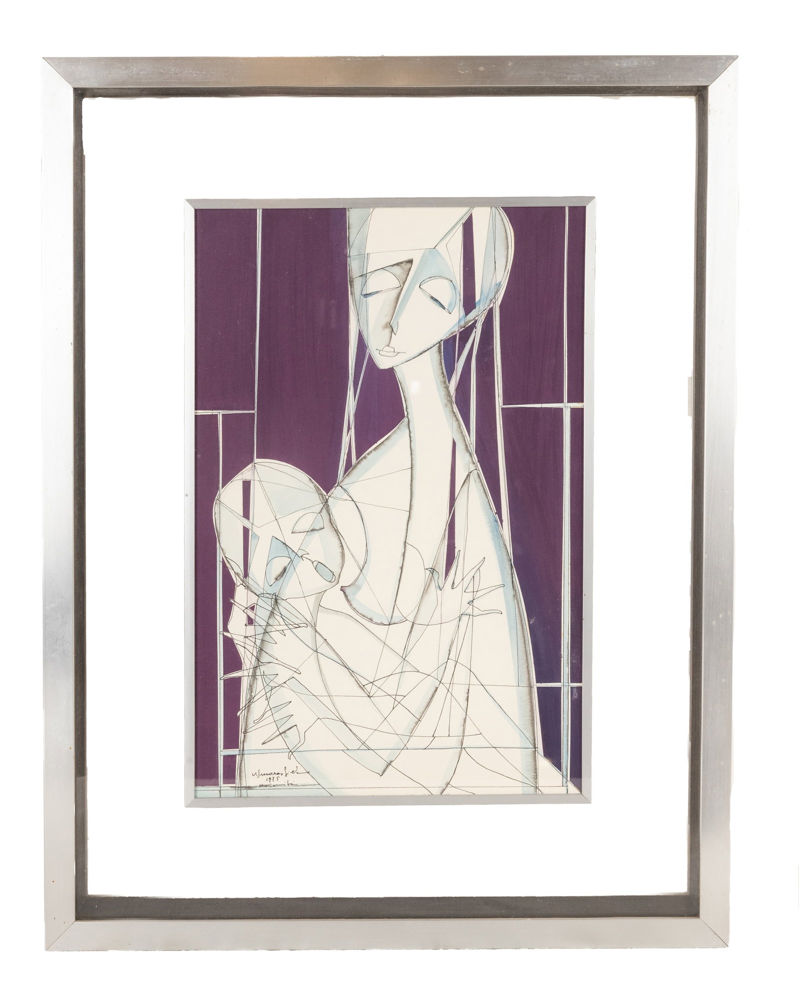Silvano Vismara(1939) °MATERNITY, 1975: Mixed media on panel h cm 30 x l cm 20; con cornice h cm 44,5 x l cm 34,5 Signed and dated lower left “Vismara Silvano 1975 Maternità.”