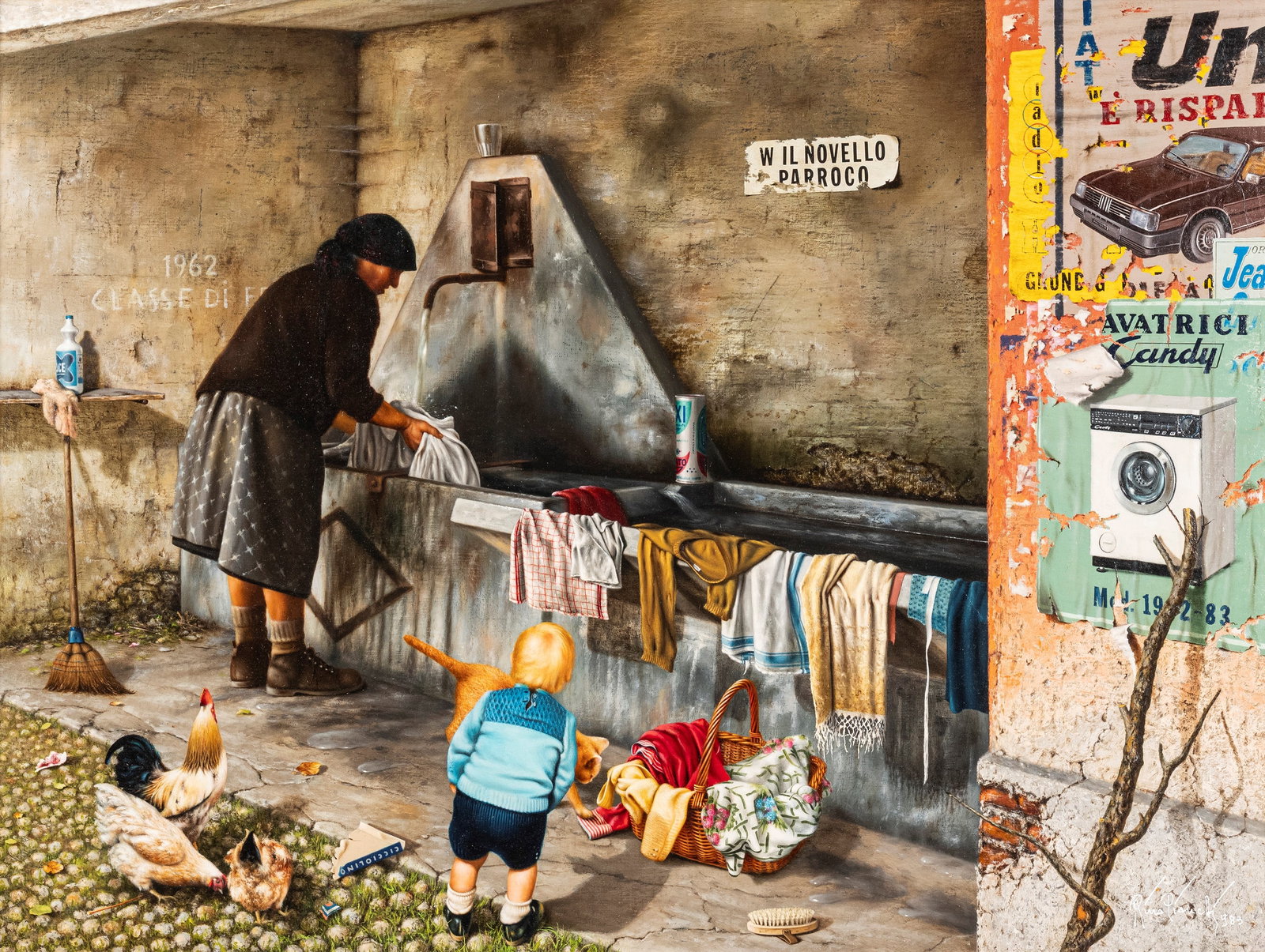 Rino Pianetti(1920 - 1992) VILLAGE WASHHOUSE, 1983: Oil on plywood h cm 60 x l cm 80 Signed and dated 1983; titled on the reverse.