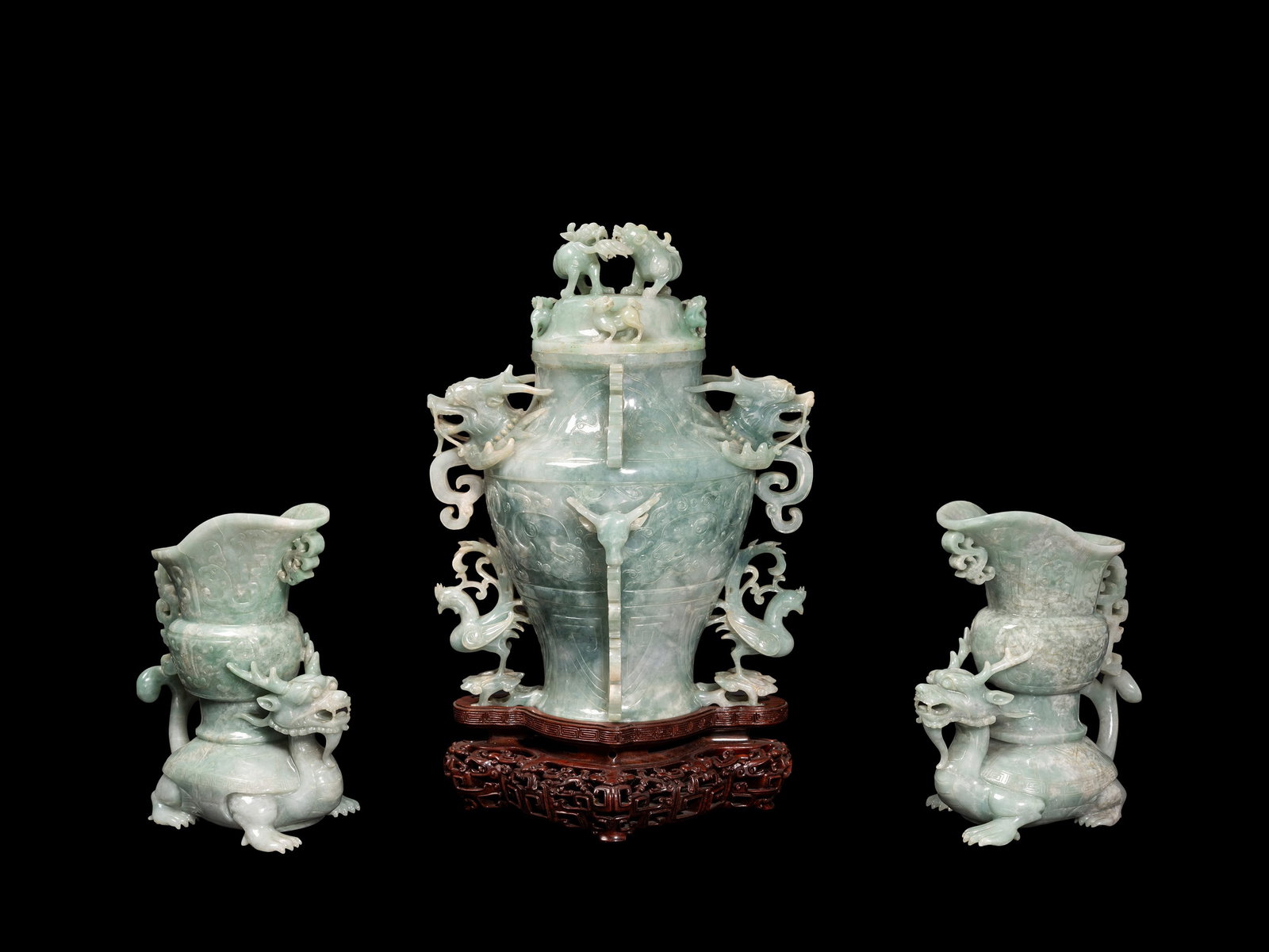 A SET OF THREE JADEITE VASES, China, late 19th/early 20th century (1 of 8)