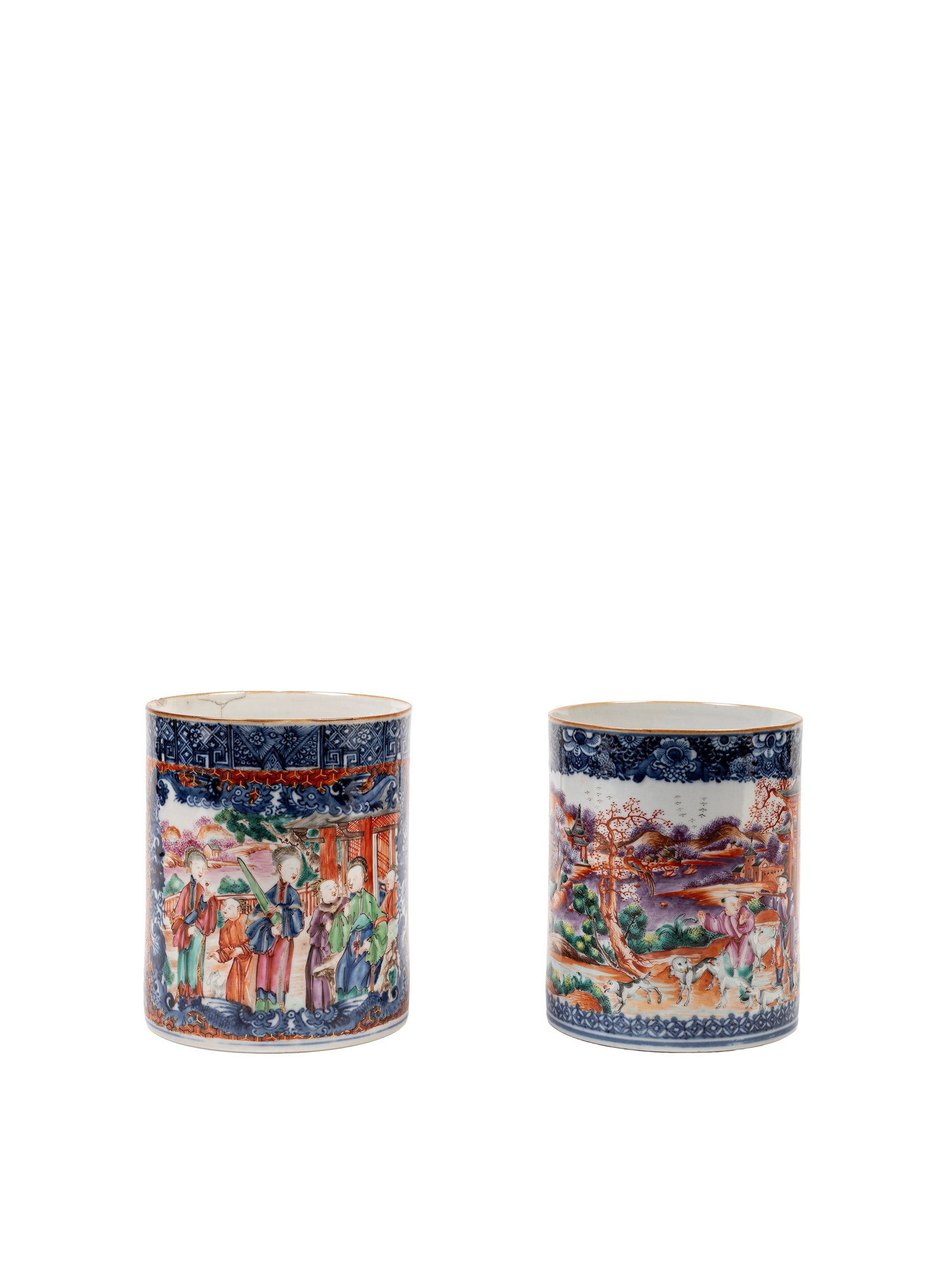 TWO MANDARIN PORCELAIN TANKARDS, China, Qing dynasty, Qianlong period (1735-1796) (1 of 4)