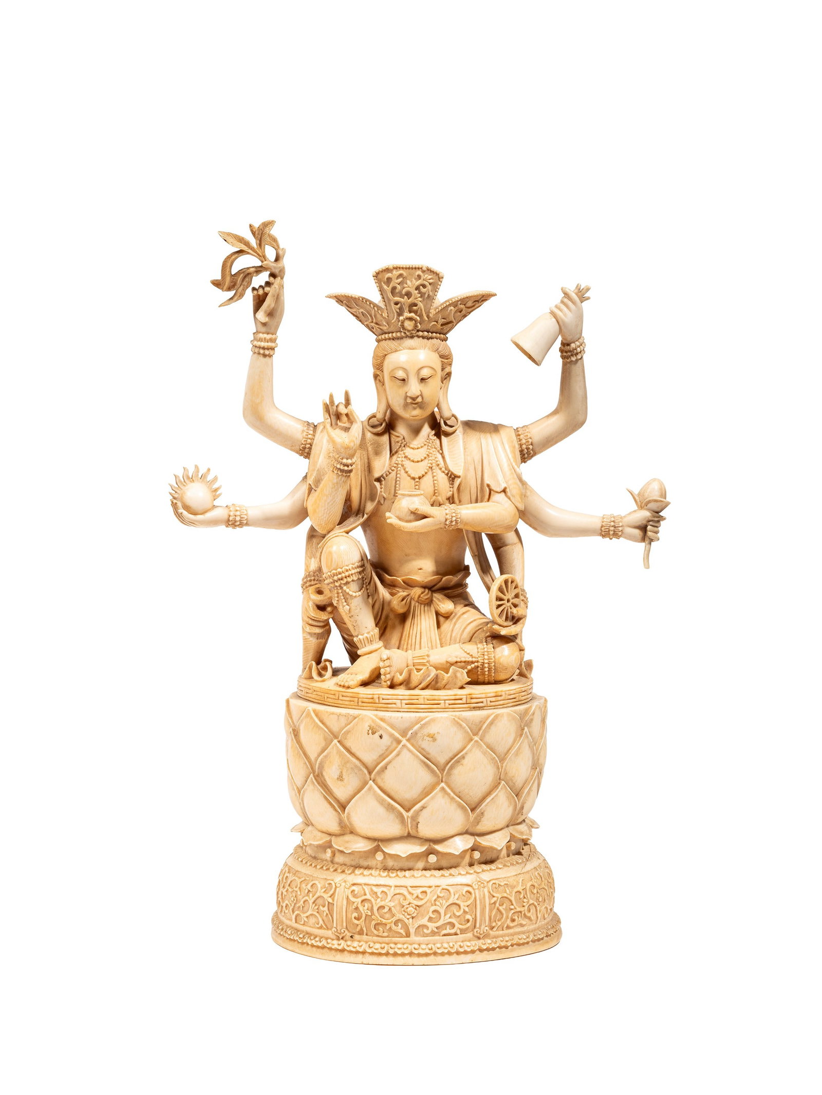 ? AN IVORY FIGURE OF A DIVINITY, China, Qing dynasty, late 19th century (1 of 5)