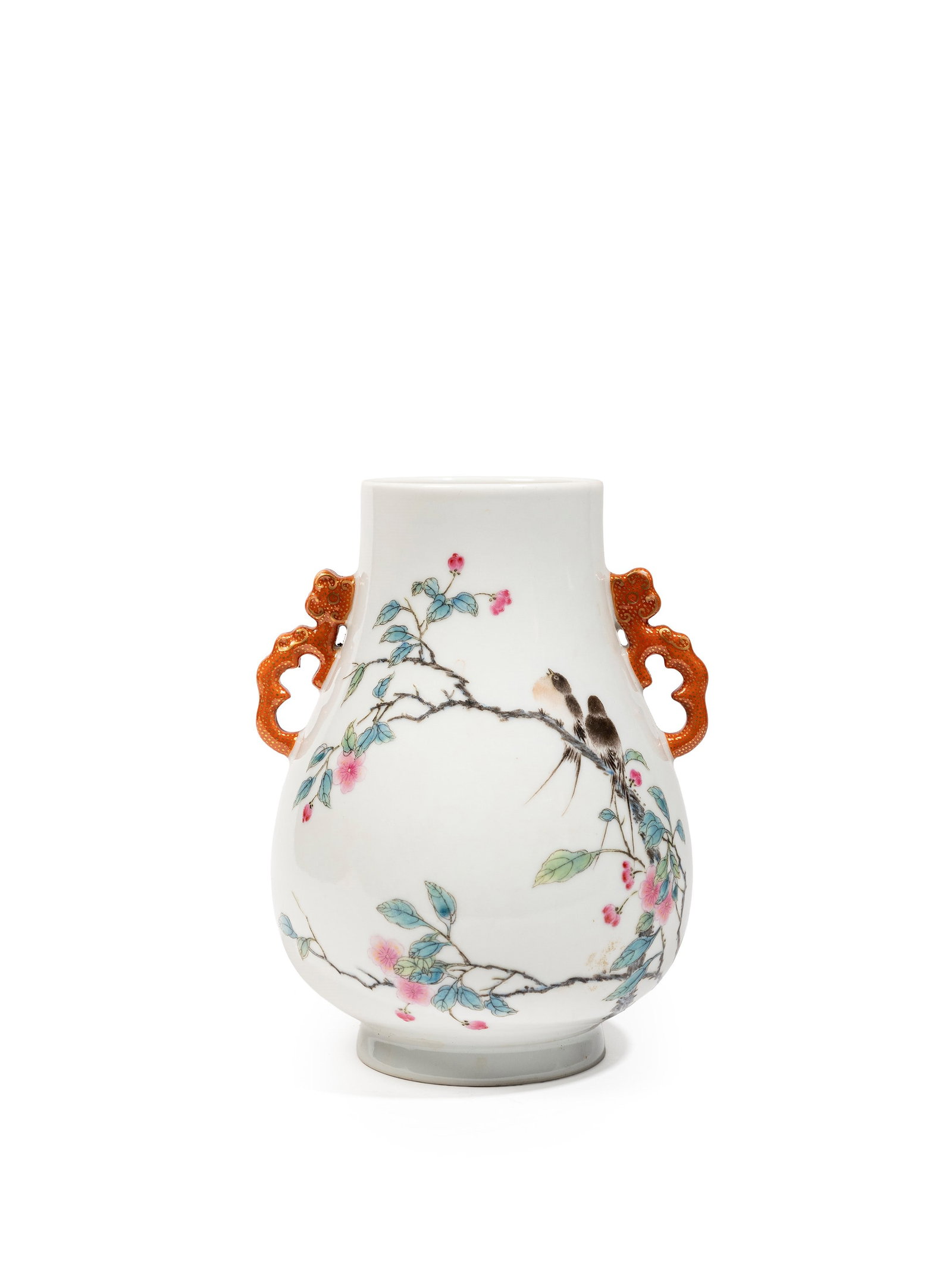 A FAMILLE ROSE HU-SHAPED VASE, China, 20th century (1 of 4)