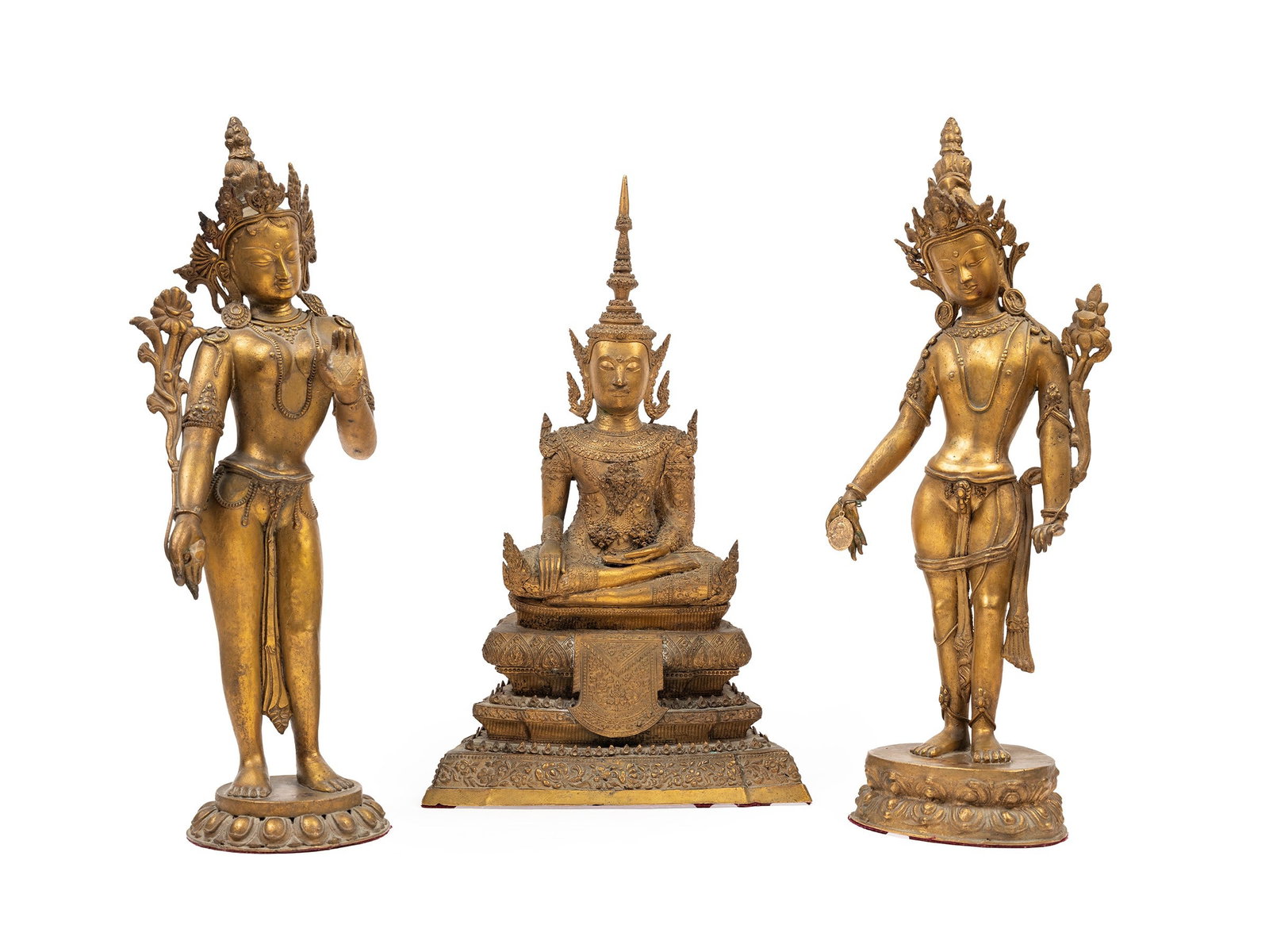 THREE GILT BRONZE SCULPTURES, China-Thailand, 20th century (1 of 2)