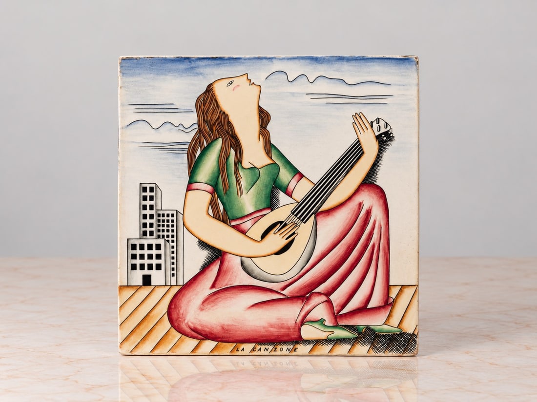 Gio Ponti (Milano 1891 - 1979), "LA CANZONE" DECORATIVE PLAQUE, circa 1930s (1 of 2)