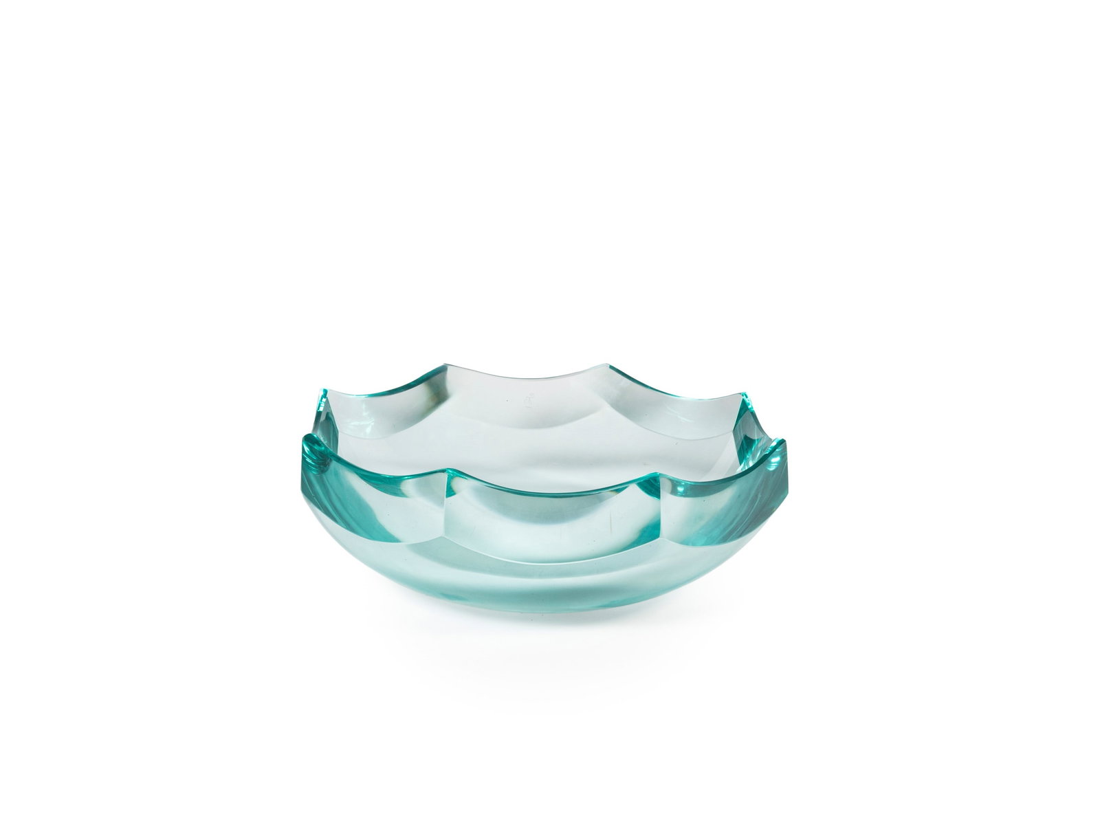 Erwin Burger (Germania 1909 - 1982), CENTREPIECE, circa 1970s: l cm 27 x h cm 9 Cut glass. Incised signature. Produced by Fontana Arte, Italy.