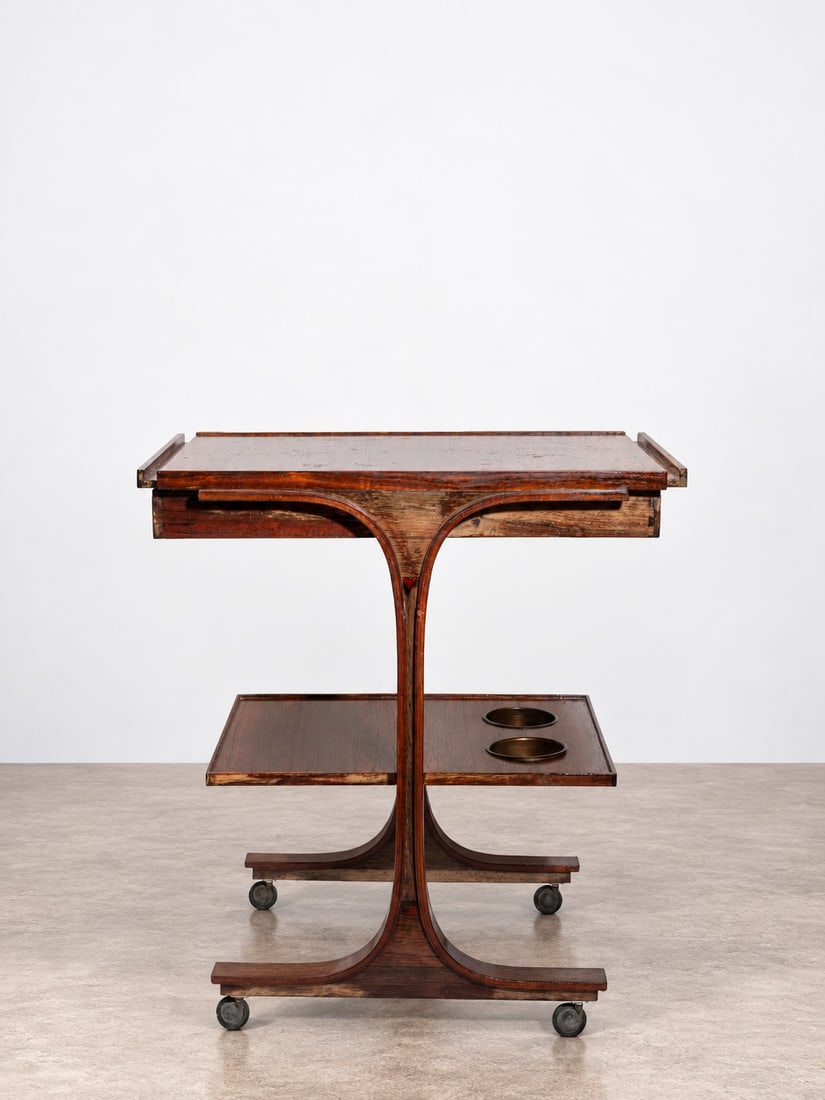 Gianfranco Frattini (Padova 1926 - 2004), BAR CART, circa 1960s: l cm 70 x h cm 75,5 x w cm 47 Wood. Bernini production, Italy.