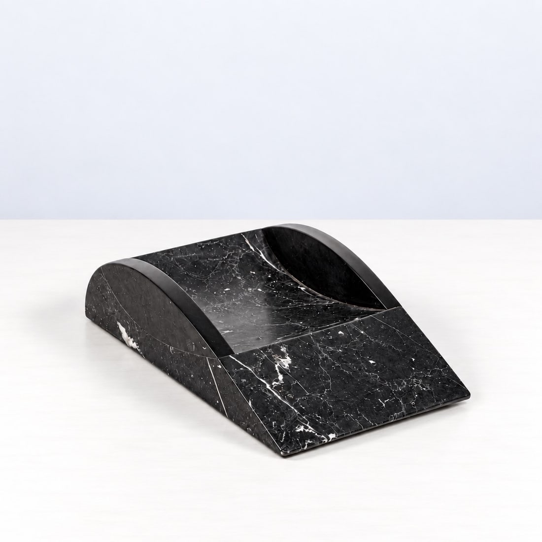 Massimo Iosa Ghini (Bologna 1959), ASHTRAY, 1988: h cm 5 x l cm 12 x w cm 21 Belgian Black marble and Nero Marquinia marble, for Ultima Edizione, Italia. Accompanied by a certificate of authenticity from Ultima Edizione.