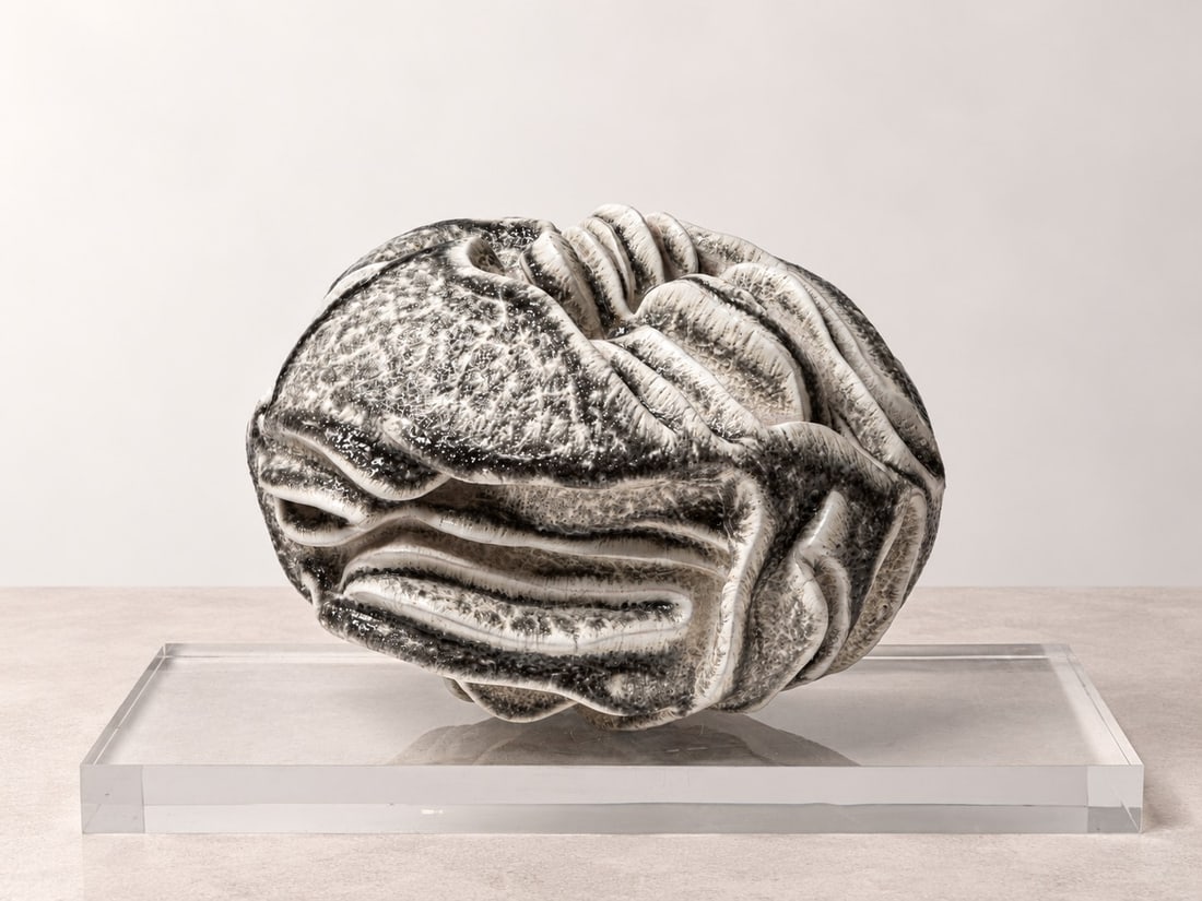 Carlo Zauli (Faenza 1926 - 2002), SCULPTURE, circa 1970s: Without base: l cm 34 x h cm 21 x w cm 21 White glazed stoneware ("Bianco Zauli"). Incised signature. Plexiglas base. Italy.