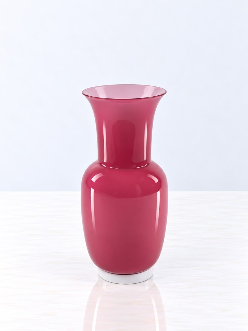 VENINI, "OPALINO" VASE, 1991: h cm 29,5 x d cm 13 Pink-coated glass, with "Venini 1991" engraved". Murano, Italy.
