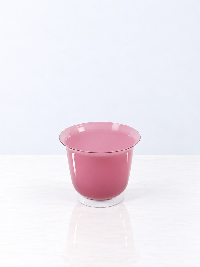 VENINI, "ANNI TRENTA" VASE, 1993: h cm 11,5 x d cm 13,5 Made of pink-coated glass for Venini Murano, signed at the tip "Venini 1993".