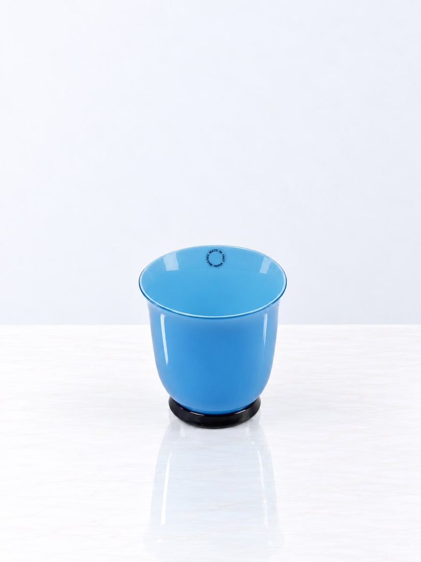 VENINI, "ANNI TRENTA" VASE, 1991: h cm 11 x d cm 11 Made of blue-coated glass for Venini Murano, signed at the tip with "Venini 1991".