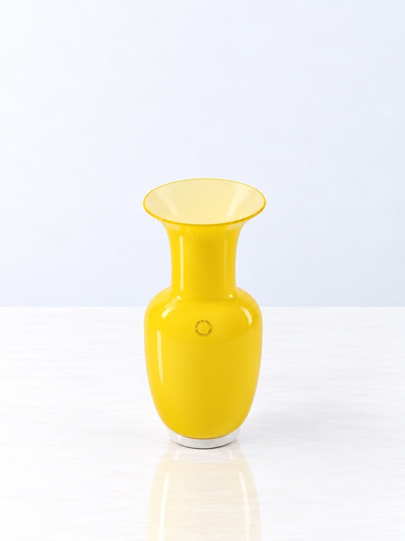 VENINI, "OPALINO" VASE, 1998: h cm 22 x d cm 11 Made of yellow-coated glass for Venini Murano, signed at the tip with "Venini 1998".