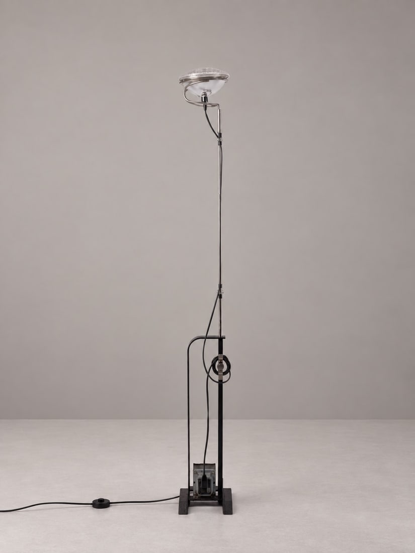 Achille & Pier Giacomo Castiglioni, "TOIO" FLOOR LAMP, circa 1960s: h cm 160 x l cm 21 x w cm 17 Painted metal, with base, stem structure and upper diffuser. Produced by Flos, Italy.