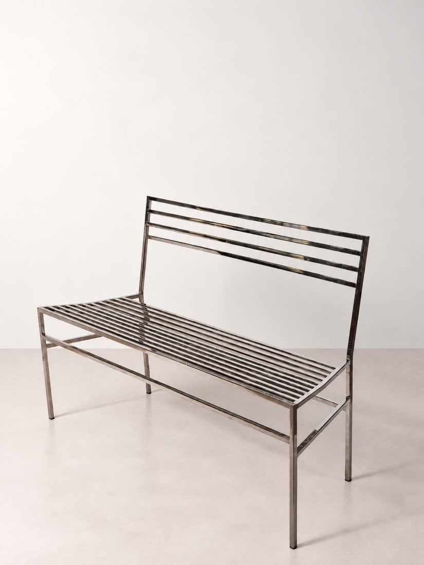 Kazuo Shinohara (Shizuoka 1925 - 2006), BENCH, circa 1989: l cm 120 x h cm 80 x w cm 41,5 Burnished steel. Sawaya & Moroni production, Italy.