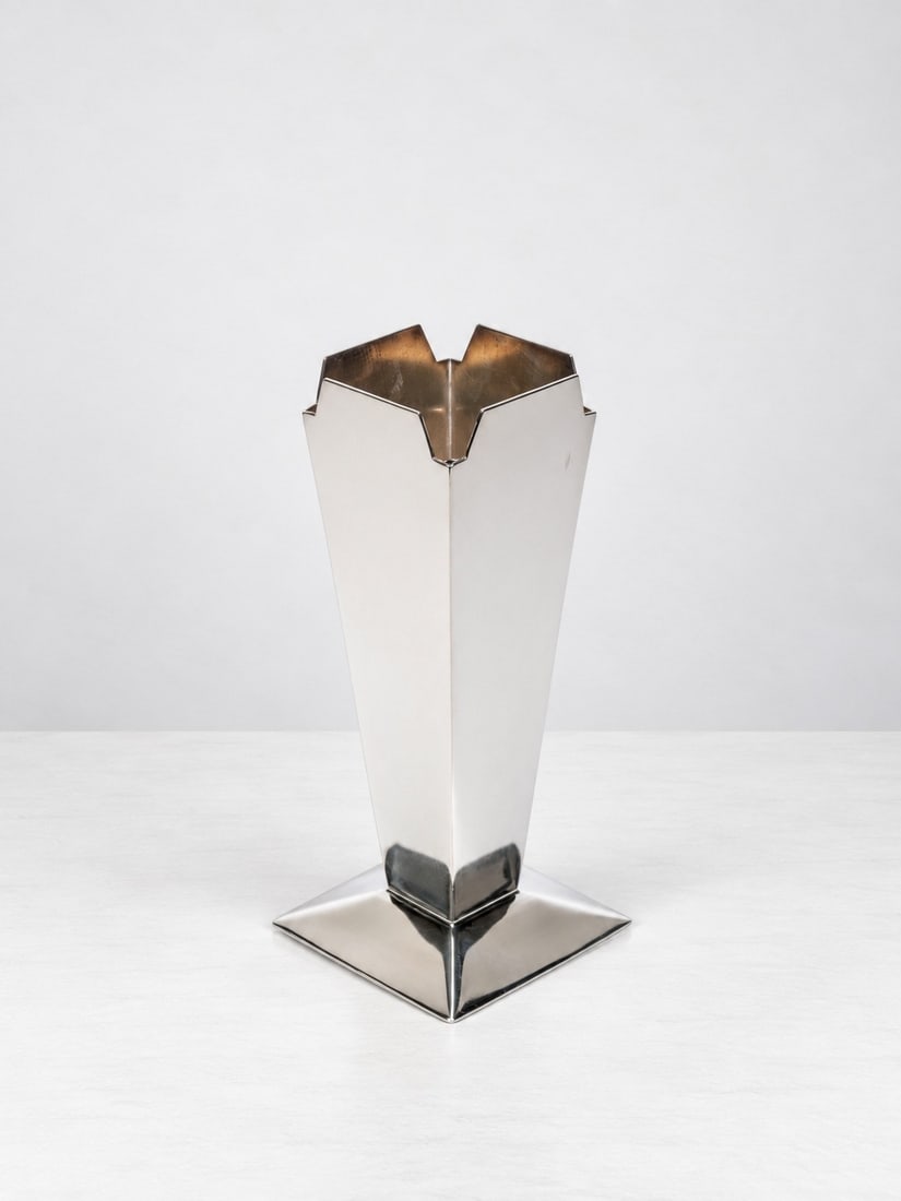 Bo?ek Šípek (Praga 1949 - 2016), METAL VASE, circa 1990s: h cm 22,5 Removable central insert. Driade mark impressed on the underside. Produced by Driade, Italy.Catalogue note:The present lot bears close formal similarities to the Papierkorb designed by Bo?ek
