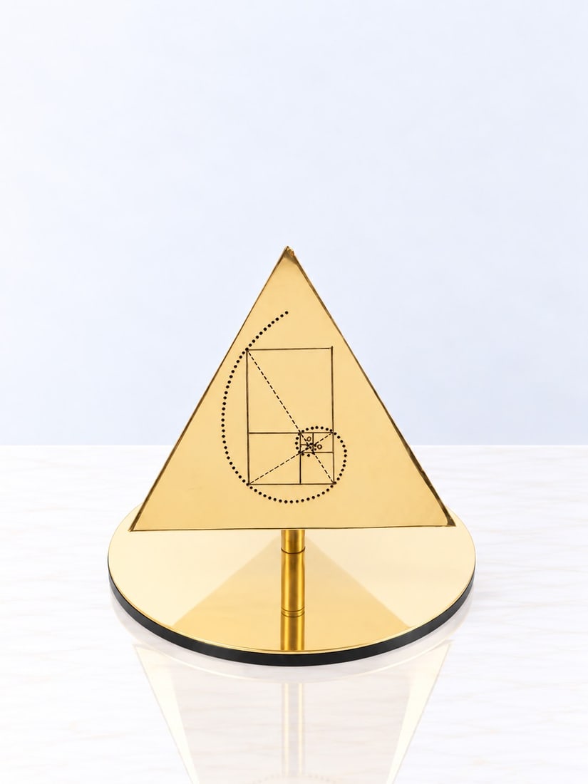 Salvador Dalì (Figueres 1904 - 1989), "IL TETRAHEDRON – FIRE" TABLE LAMP, circa 1980s/1990s: h cm 31 x l cm 33 x w cm 33 Gilt metal. From the I Cinque Poliedri Segreti – Le Lanterne Daliniane series, inspired by the Platonic solids. Produced by City Art International, Milan, Italy. Incised