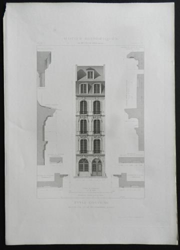 Maison, Rue de la Parcheminerie: Medium: Antique Steel Engraving: Print Artist: Cesar-Denis Daly From: Motifs Historiques d’Architecture et de Sculpture d’Ornement, 1869 Size: 12 1/2