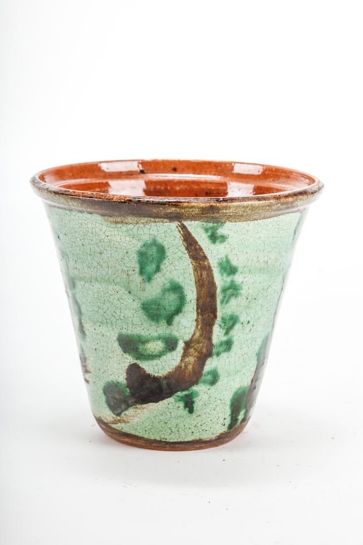 Turtle Creek Pottery by David T. Smith Tall Bowl: Turtle Creek Pottery by David T. Smith tall bowl/vase. Artist marked on bototm. Signs of crazing and wear throughout as designed for the piece. Original price tag is still present for $65.