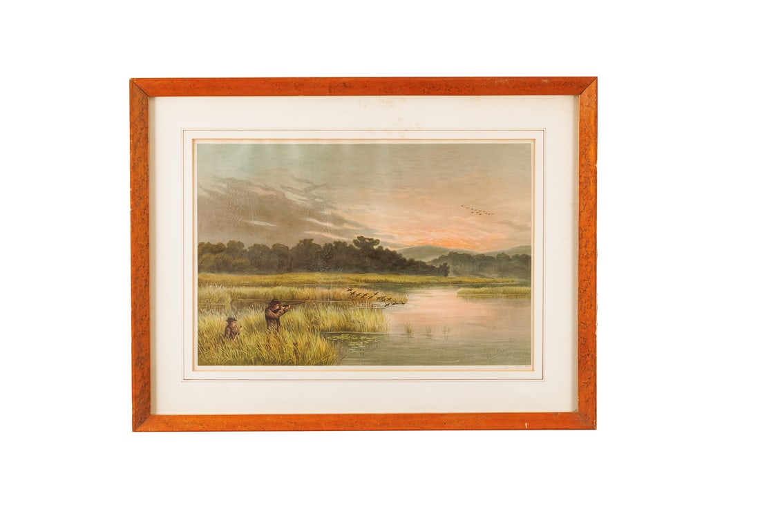 c. 1889 Signed Lithograph of Duck Hunting (1 of 10)