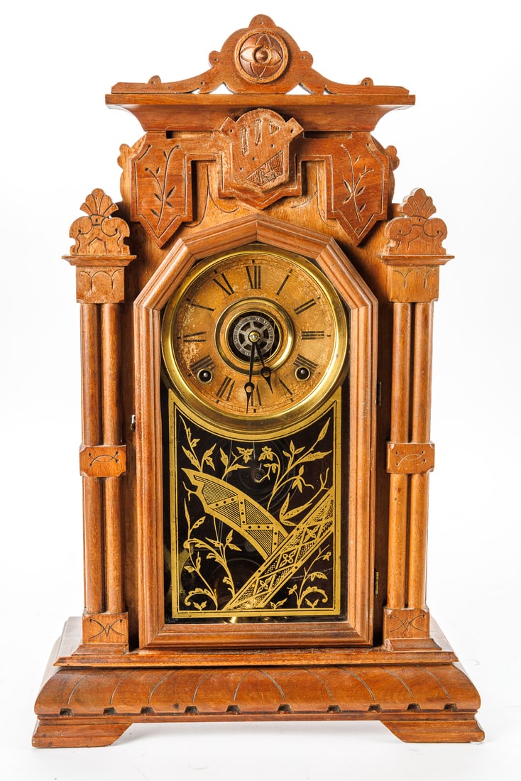 Antique Victorian Walnut Mantel Clock (1 of 9)