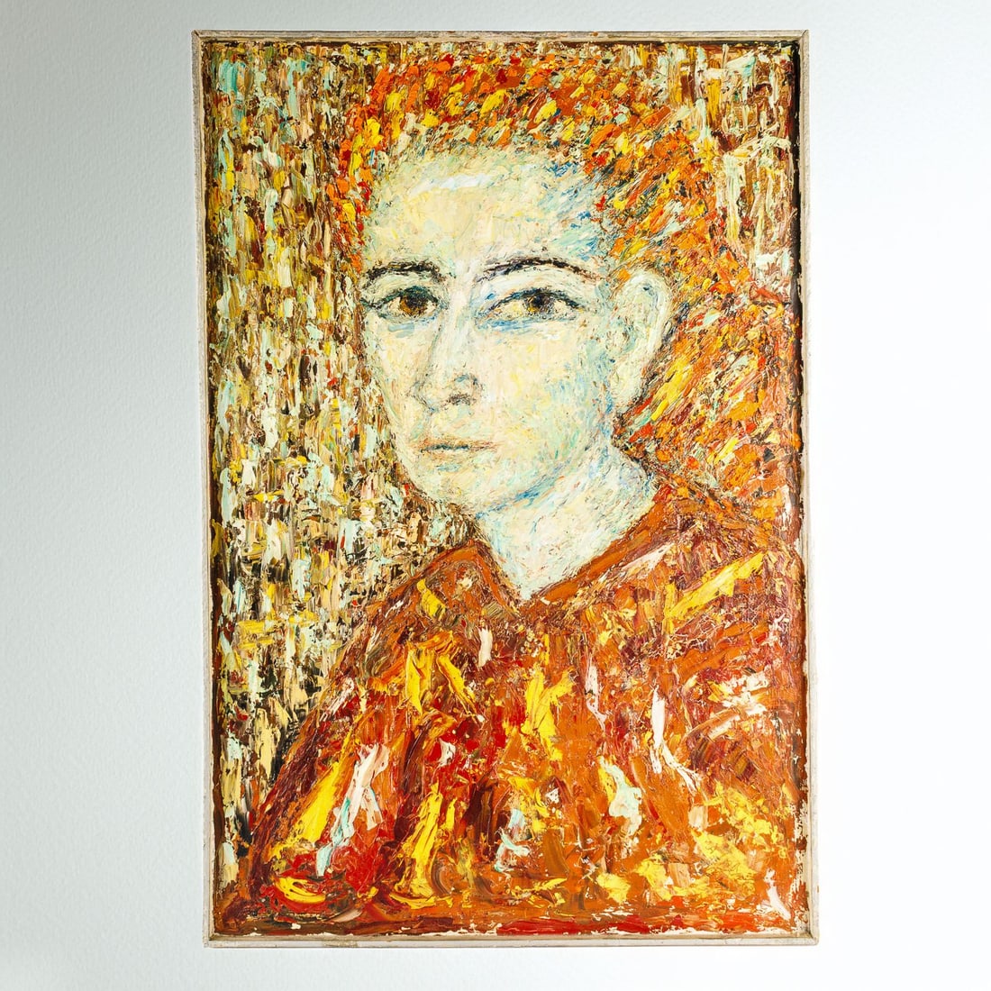 Original Oil on Board Painting - "Portrait of a Woman" by Adam Zebrowksi (1897-1993): Original oil on board painting by listed Polish artist Adam Zebrowski (1897-1993) depicts the portrait of a woman rendered in heavy, expressive tones of impasto paint. Pallid and warm tones mix togeth