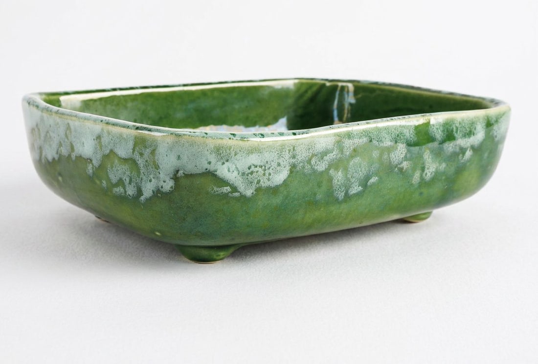 MCM UPCO Planter: Green drip glaze rectangular planter with rounded corners and four feet. No major damage or blemishes. Please see photos for more details.?