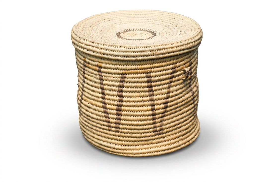 Hand-Woven Storage Basket with Lid: This large storage basket is hand-woven from natural grasses and fibers and offers the perfect addition to any home yearning for a more organic touch! Crafted with a cylindrical, coiled form, this