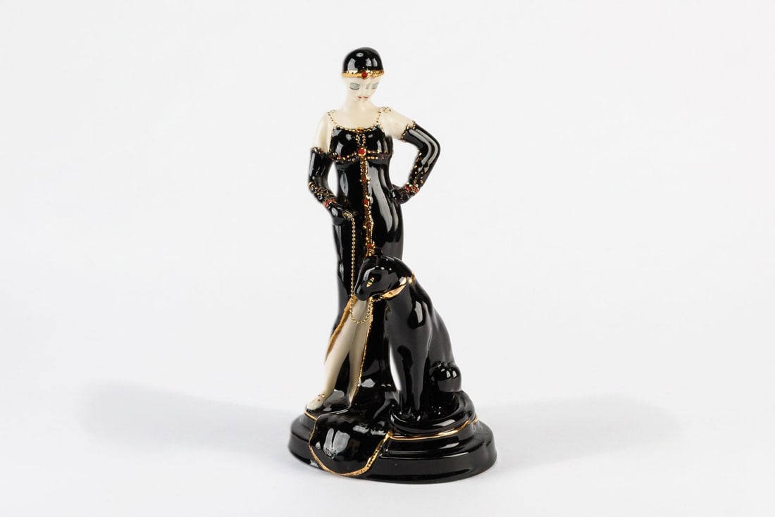 Vintage Franklin Mint "House of Ert?" Limited Art Deco Porcelain Figurine - "Untamed Beauty": This porcelain figurine from the "House of Ert?" Collection by Franklin Mint is dated vintage and adds wonderful Art Deco vibes to the home. Titled "Untamed Beauty", this statuette depicts a lady