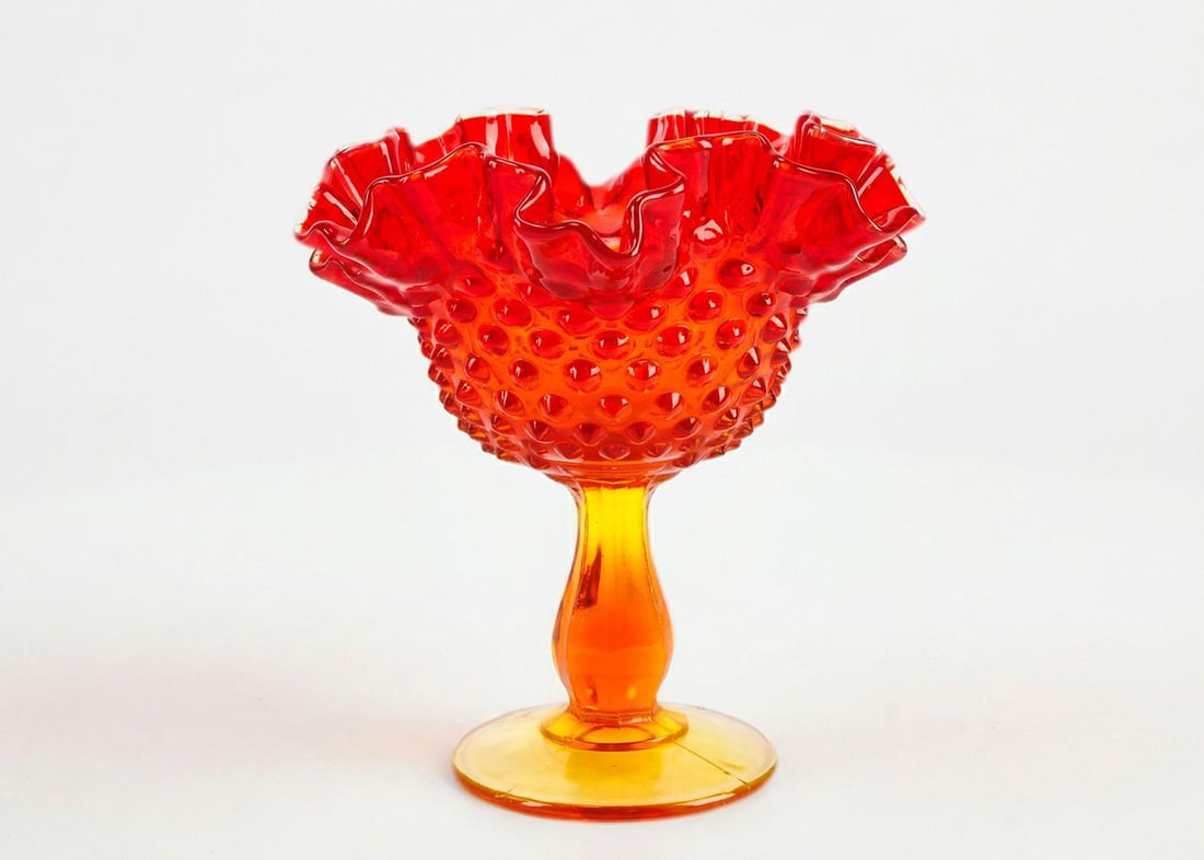 Vintage Fenton Pedestal Bowl in Red and Orange Art Glass (1 of 11)