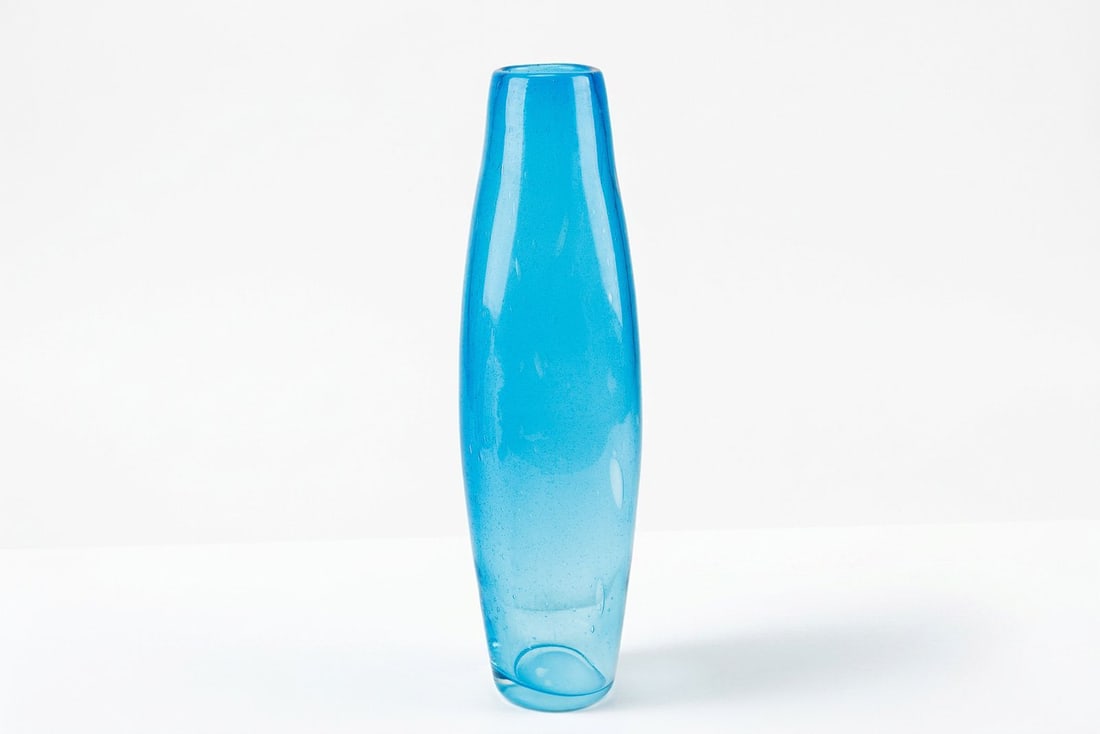 Vintage Tall Blue Bubbled Art Glass Vase: This item is a tall and slender art glass vase with irregular decorative bubbles. It appears in good condition, see photos for details!