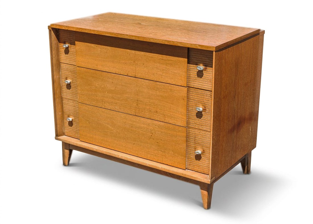 Vintage MCM 3-Drawer Dresser: This dresser is dated vintage and showcases a classic, Mid-Century Modern aesthetic that is sure to delight in any living space. Equipped with three wide drawers for plentiful storage, this dresser