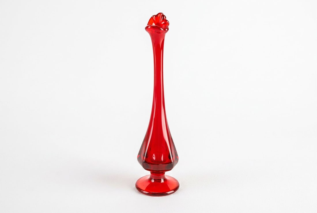 Vintage Ruby Red Glass Swung Bud Vase with Cadmium! (1 of 10)