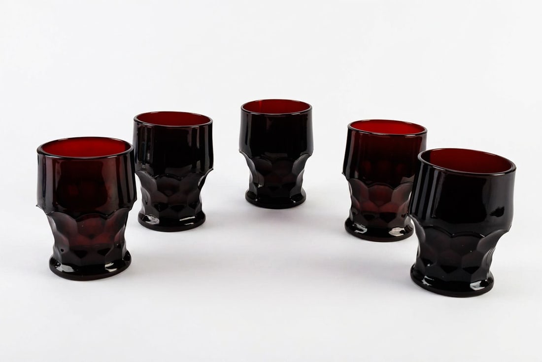 Set of 5 Anchor Hocking Glass Georgian Tumblers in Ruby Red (1 of 7)