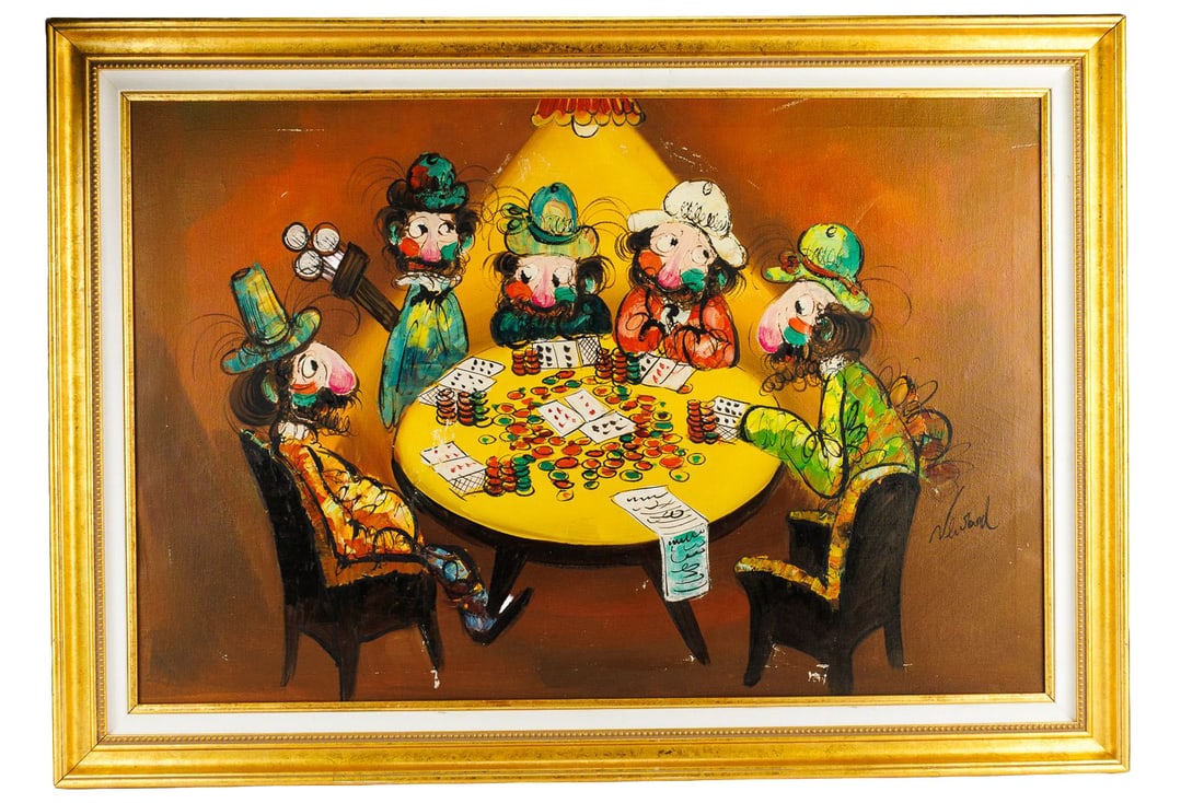 Vintage MCM Oil on Canvas Painting - "The Bar Flies" by Newland (1 of 11)