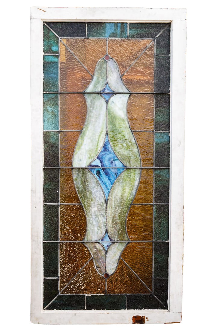 Vintage Stained Glass Window Panel Art Nouveau Slag Glass Architectural Salvage (1 of 20)