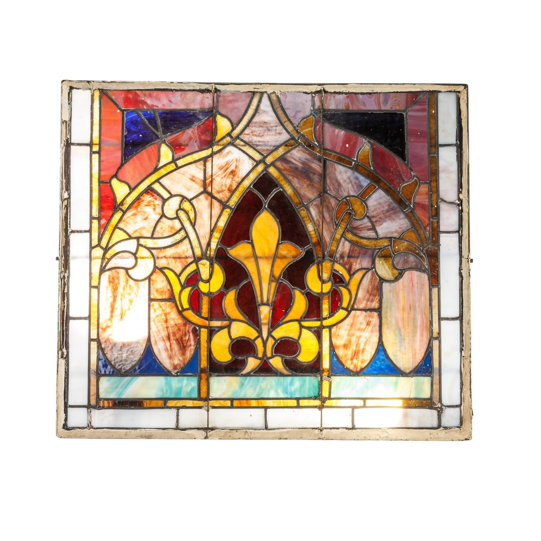 Large Slag and Stained Glass Panel in Leaded Frame - WOW! (1 of 20)