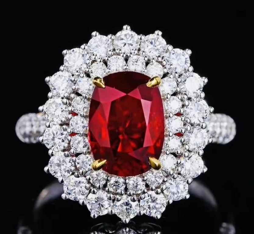 3.7ct Mozambique Pigeon Blood Ruby Ring 18K Gold (1 of 2)