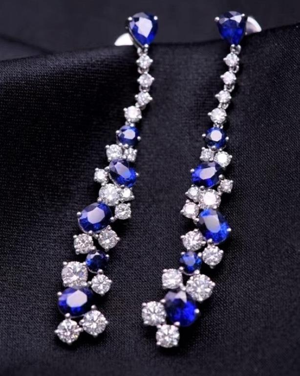 Royal Blue Sapphire Diamond 18Kt Gold Earrings (1 of 3)