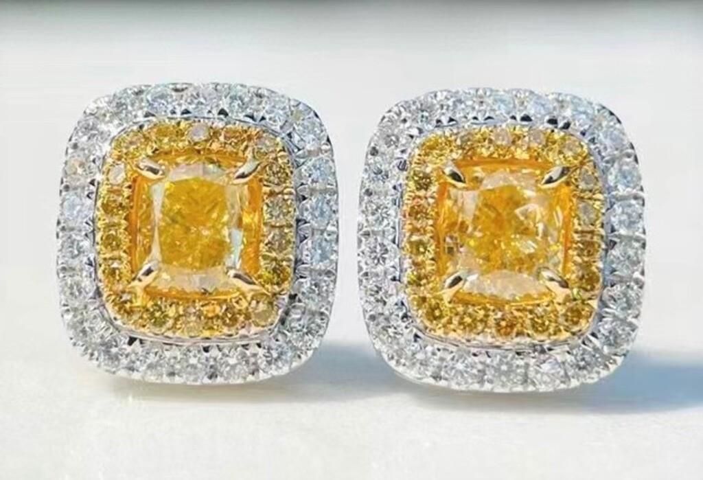 1ct Natural Yellow Diamond 18K Gold Earrings (1 of 3)