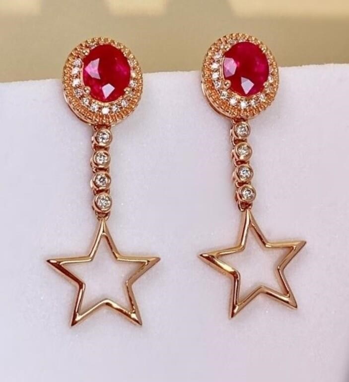 1.2ct Myanmar Natural Ruby 18Kt Gold Earrings (1 of 2)