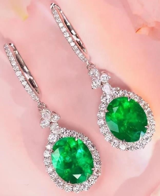 5.12ct Colombian Emerald Dangle Earrings 18K Gold (1 of 3)