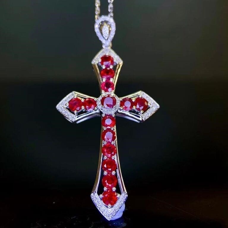 1.9ct pigeon blood ruby cross pendant 18k gold (1 of 5)