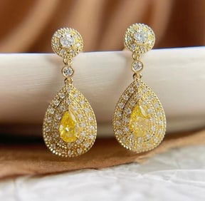 Natural Yellow Diamond 18Kt Gold Earrings