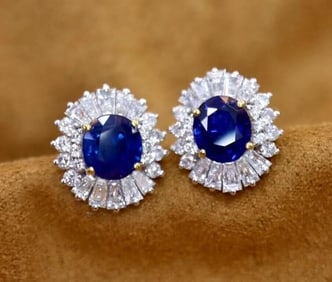 3cts Royal Blue Sapphire 18Kt Gold Earrings