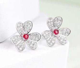 Natural Ruby 18Kt Gold Diamond Earrings