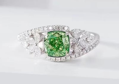 1.11ct Natural India Green Diamond Ring 18K Gold