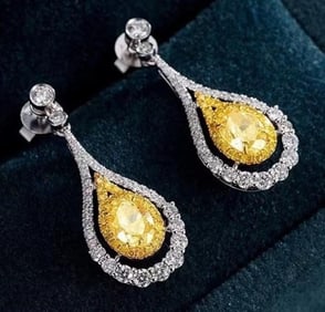 1.28ct Yellow Diamond Dangle Earrings 18K Gold