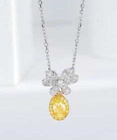 0.34ct Natural Yellow Diamond Necklace 18K Gold