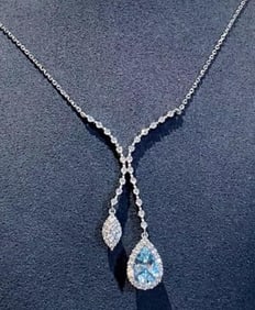 2ct Aquamarine Diamond Necklace 18K Gold